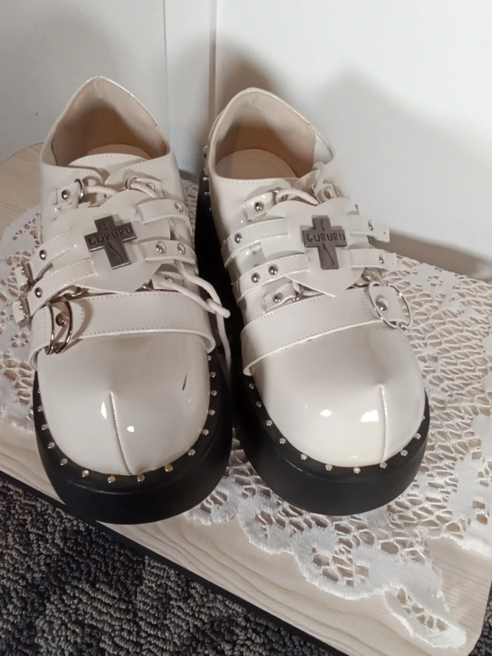 Gururu Gothic Platform Oxfords Glossy Triple Buckles Punk Emo Womens